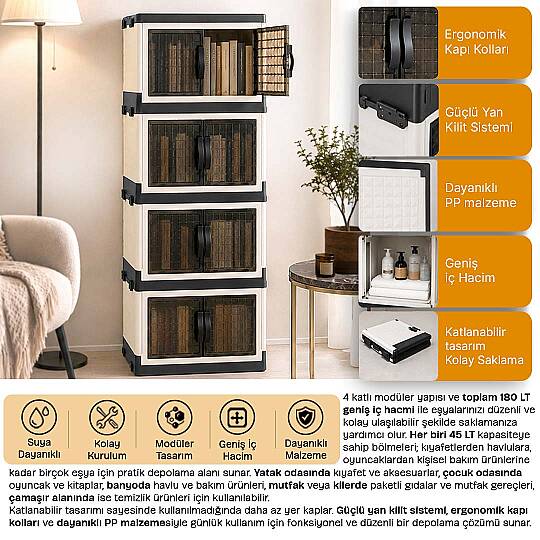 4 Katlı Katlanabilir Modüler Dolap – Ev Ofis Kiler Düzenleyici İstiflenebilir Çok Amaçlı Dolap - 6