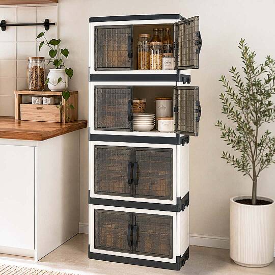 4 Katlı Katlanabilir Modüler Dolap – Ev Ofis Kiler Düzenleyici İstiflenebilir Çok Amaçlı Dolap - 5
