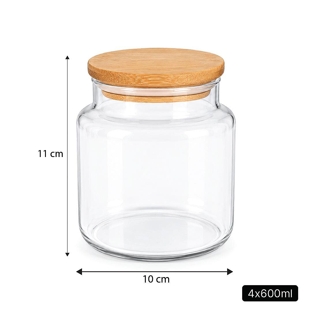 4'lü 600 ml Cam Kahve Kavanozu Seti – Ahşap Vakum Kapaklı Filtre Kahve Türk Kahvesi Nescafe Süt Tozu Saklama Kabı - 3