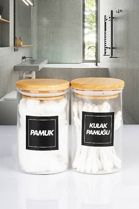 4'lü 250 ml Bambu Vakum Kapaklı Banyo Kavanoz Seti – Kulak Pamuğu Makyaj Pamuğu Diş İpi Saklama Kabı - 3