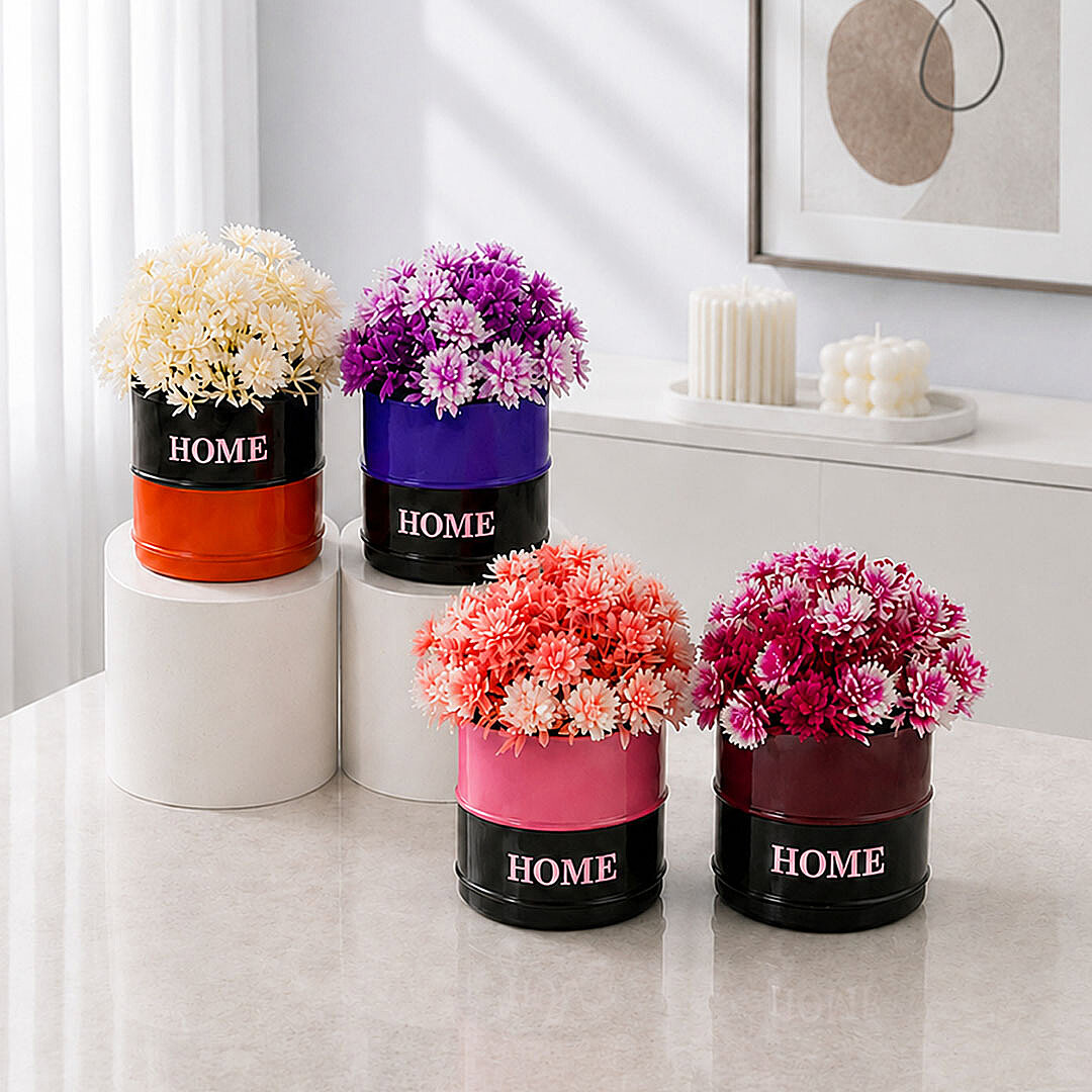 4lü Fiora Dekoratif Yapay Çiçek Seti - Home Saksılı Balkon Salon Mutfak Ofis Dekor Çiçeği - 1