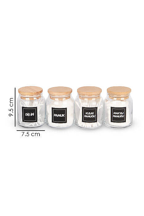 4lü Bambu Vakumlu Kapaklı Kulak Pamuğu Makyaj Pamuğu Diş İpi ve Pamuk Kavanozu Pamukluk Seti 300 Ml - 2