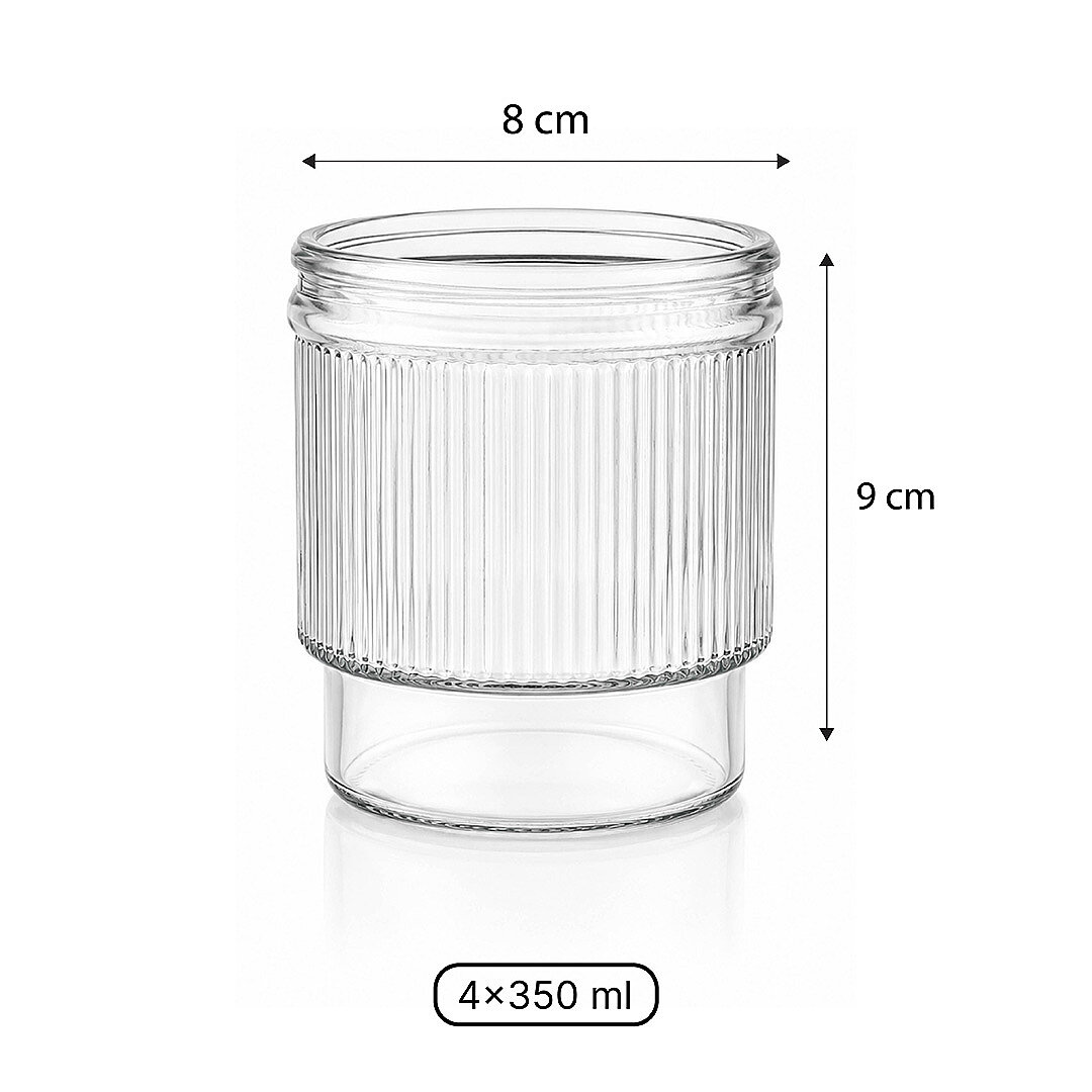 4’lü Pinterest Model Çizgili Cam Bardak 300 ml Kokteyl Limonata ve Su Bardağı - 3