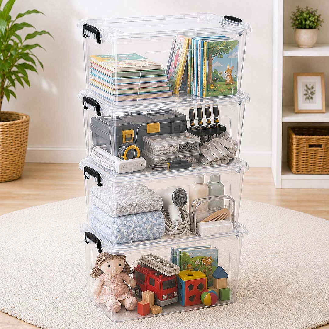 4lü Set 20 Lt Kilitli Saklama Kutusu Çok Amaçlı Düzenleyici Kiler Erzak Hırdavat Oyuncak Organizer - 1