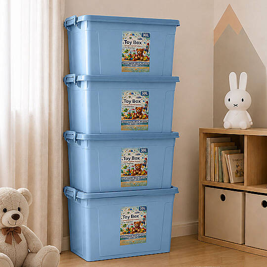 4lü Set - 30 Lt Kilitli Oyuncak Saklama Kutusu - Çok Amaçlı Organizer Kiler Erzak Çocuk Odası Düzenleyici Kasa