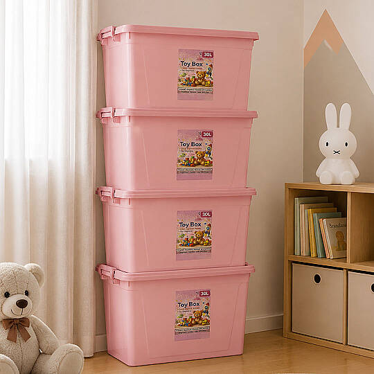 4lü Set - 30 Lt Kilitli Oyuncak Saklama Kutusu - Çok Amaçlı Organizer Kiler Erzak Çocuk Odası Düzenleyici Kasa