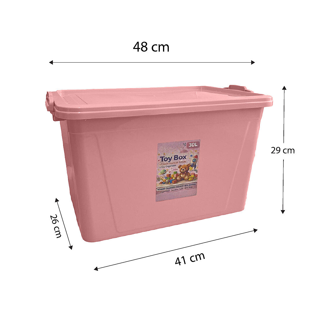 4lü Set - 30 Lt Kilitli Oyuncak Saklama Kutusu - Çok Amaçlı Organizer Kiler Erzak Çocuk Odası Düzenleyici Kasa - 3