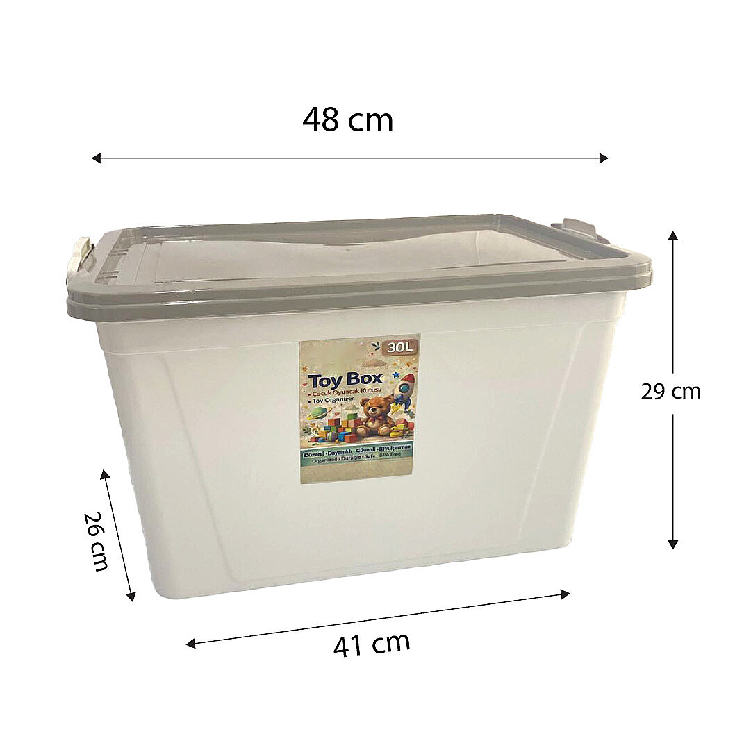 4lü Set - 30 Lt Kilitli Oyuncak Saklama Kutusu - Çok Amaçlı Organizer Kiler Erzak Çocuk Odası Düzenleyici Kasa - 3