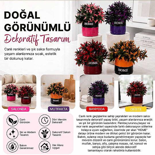 4lü Vella Dekoratif Yapay Çiçek Seti - Home Saksılı Balkon Salon Mutfak Ofis Dekor Çiçeği - 2