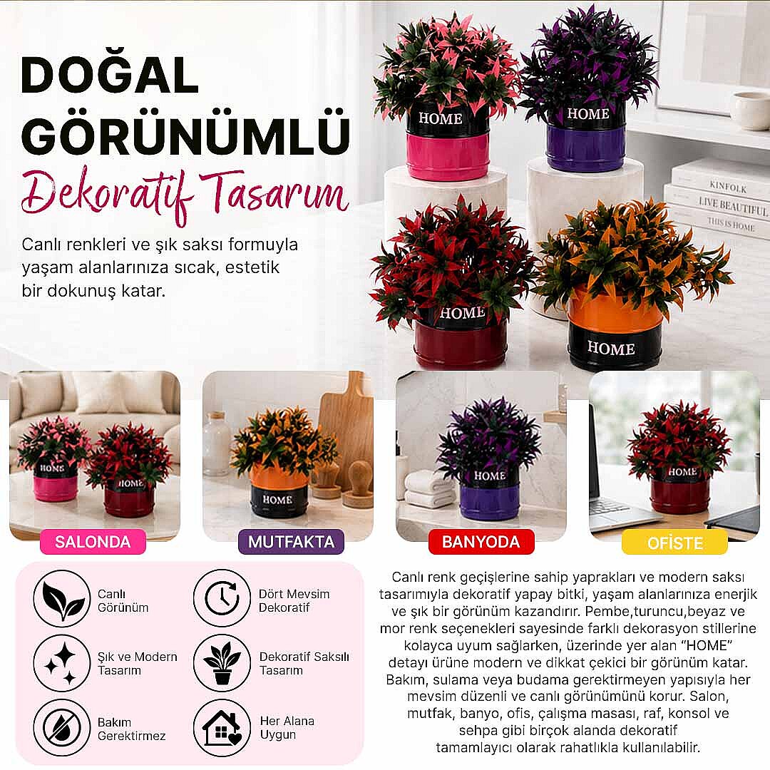 4lü Vella Dekoratif Yapay Çiçek Seti - Home Saksılı Balkon Salon Mutfak Ofis Dekor Çiçeği - 2