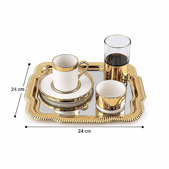 5 Parça Gold Tepsili Kahve Yanı Sunum Seti – Bardaklı Servis İkram ve Kahve Sunum Takımı - 3