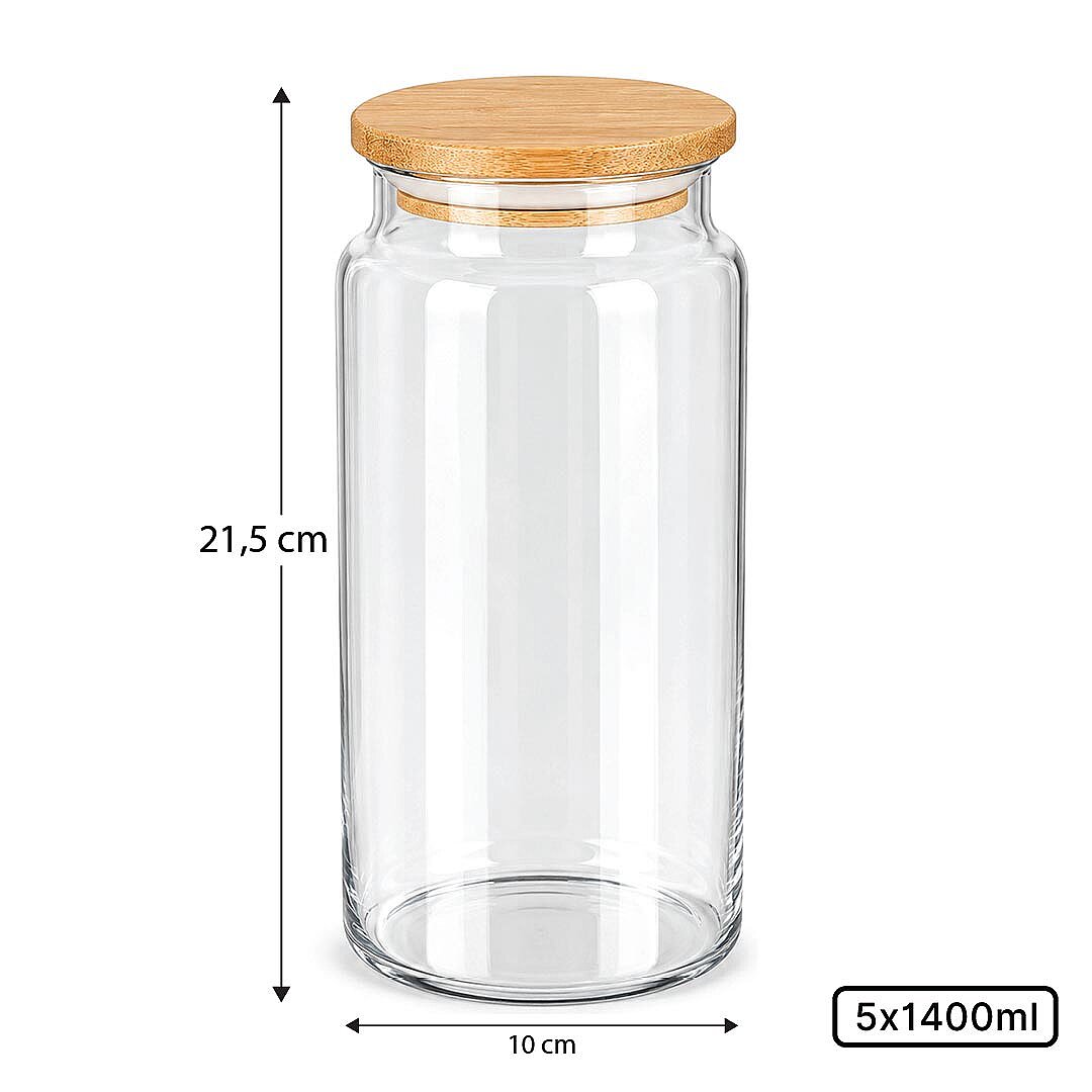 5li Ahşap Vakumlu Kapaklı 1400 Ml Un Tuz Çay Şeker Kahve Erzak Saklama Kavanozu - 3