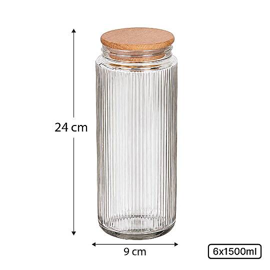 6 Adet Ahşap Vakumlu Kapaklı Cam Kavanoz ve Erzak Saklama Kabı ve Düzenleyici 1500 ML - 3