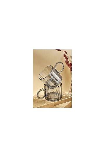 6'lı 130 ml Füme Cam Bardak Seti – Boncuk Kulplu Tasarım Çay Kahve Meşrubat Bardağı - 3