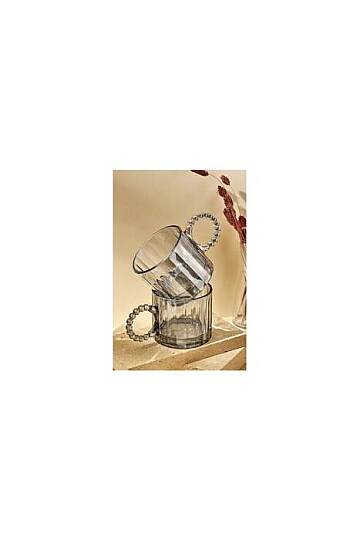 6'lı 130 ml Füme Cam Bardak Seti – Boncuk Kulplu Tasarım Çay Kahve Meşrubat Bardağı - 2