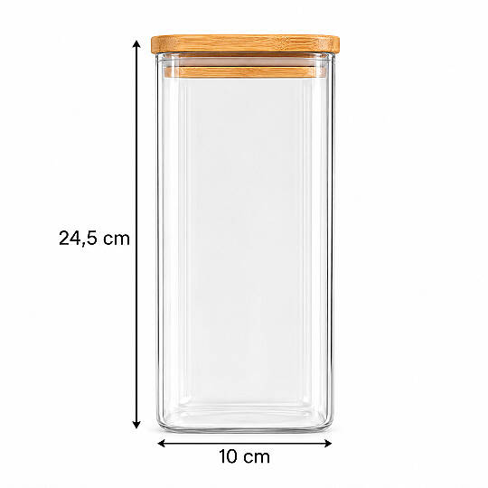 6lı Ahşap Vakumlu Kapak Erzak Saklama Kabı Seti - Mutfak Düzenleyici Etiketli Akrilik Un Bakliyat Kabı 6 x 1,70 Lt - 3