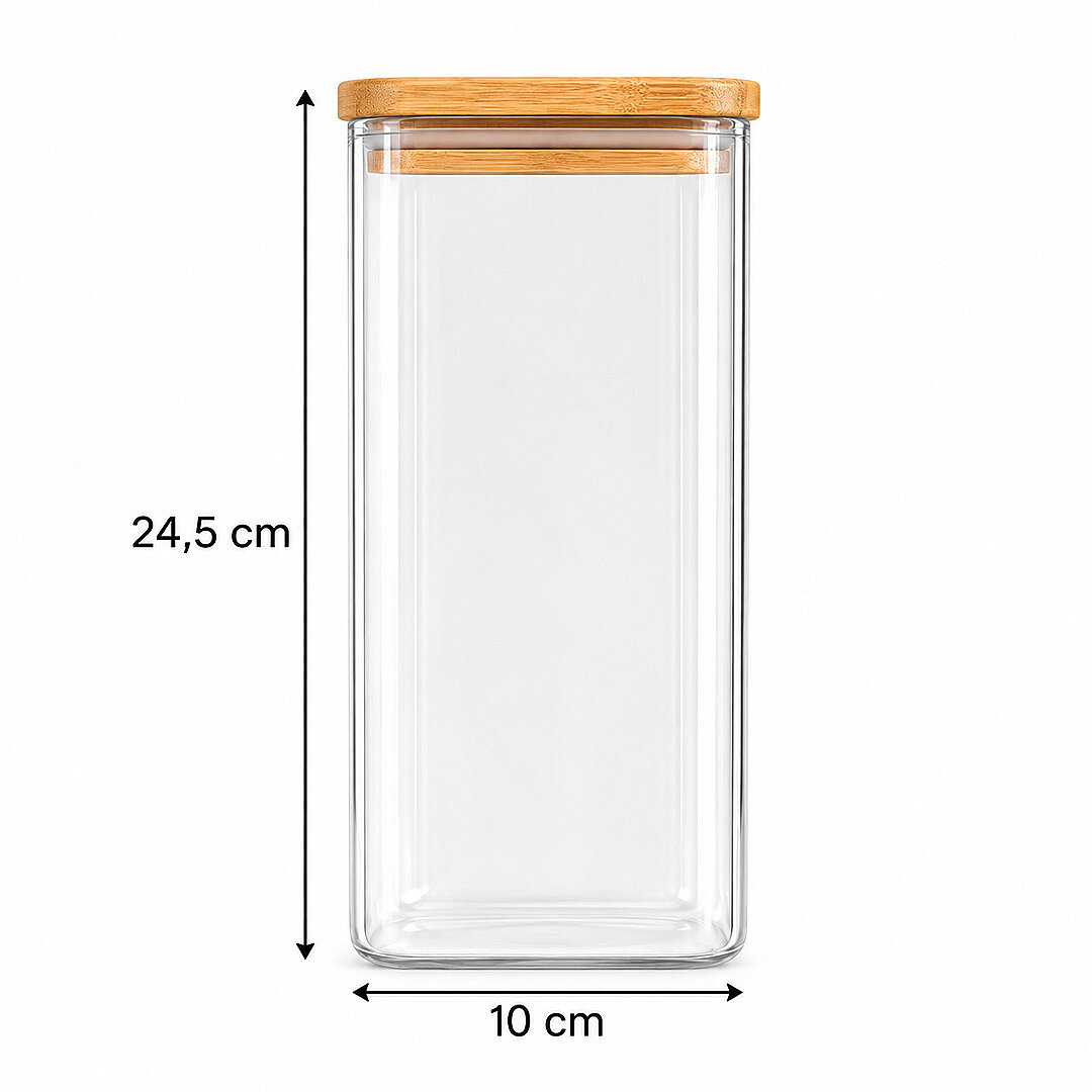 6lı Ahşap Vakumlu Kapak Erzak Saklama Kabı Seti - Mutfak Düzenleyici Etiketli Akrilik Un Bakliyat Kabı 6 x 1,70 Lt - 3
