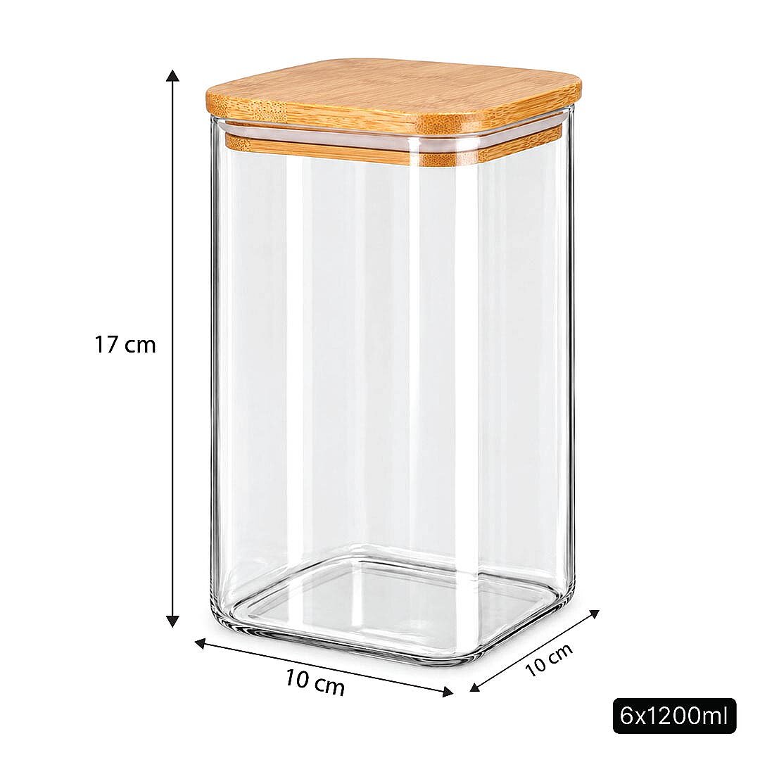 6Lı Bambu Vakum Kapaklı  Borosilikat Cam Kavanoz Erzak Saklama Kabı 1200 ML - 3
