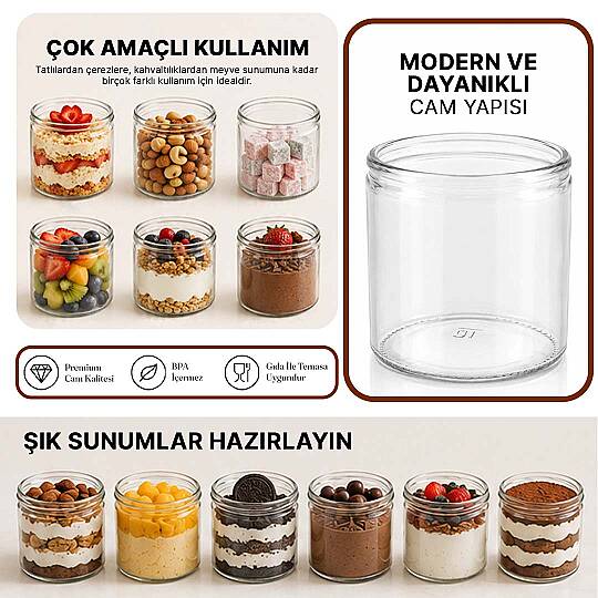 6lı Cam Magnolya Kasesi Seti – Puding Cup Dondurma Servis Sunum Magnolia Kase Takımı - 2