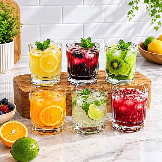 6lı Çizgili Cam Bardak Seti 350 cc - Su Bardağı Meşrubat Bardağı Kokteyl Bardağı