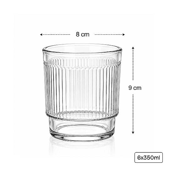 6lı Çizgili Cam Bardak Seti 350 cc - Su Bardağı Meşrubat Bardağı Kokteyl Bardağı - 3