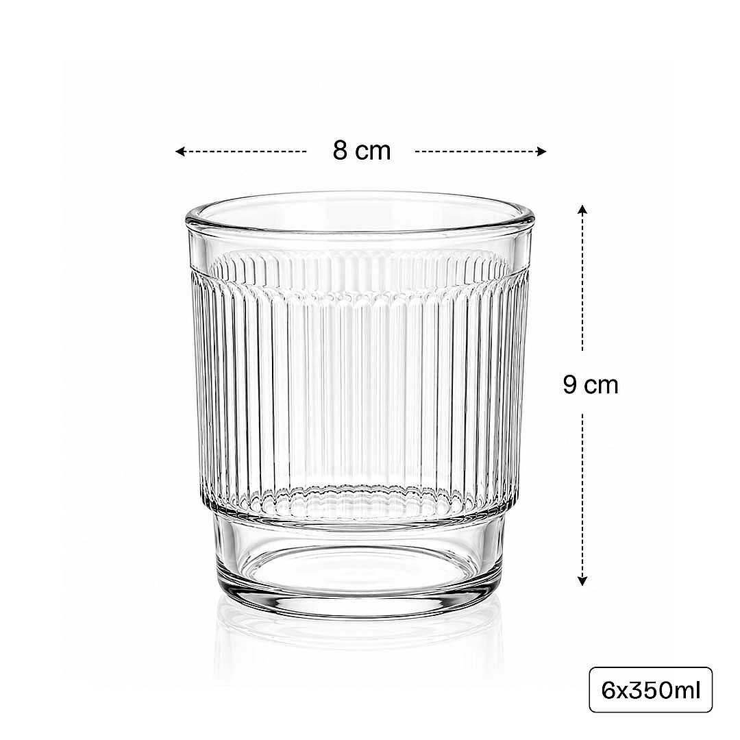 6lı Çizgili Cam Bardak Seti 350 cc - Su Bardağı Meşrubat Bardağı Kokteyl Bardağı - 3