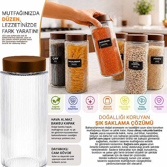 6’lı Jumbo Boy Kapaklı Cam Erzak Kavanozu Saklama Kabı 1500 ml - 2