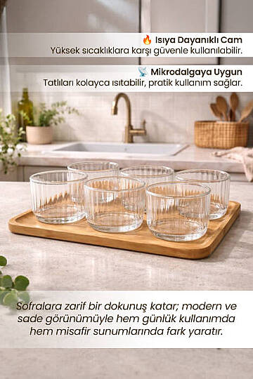 7 Parça Tepsili Magnolia Tatlı Kase Seti - Isıya Dayanıklı Borosilikat Çerezlik Kahvaltılık Kase Takımı - 2