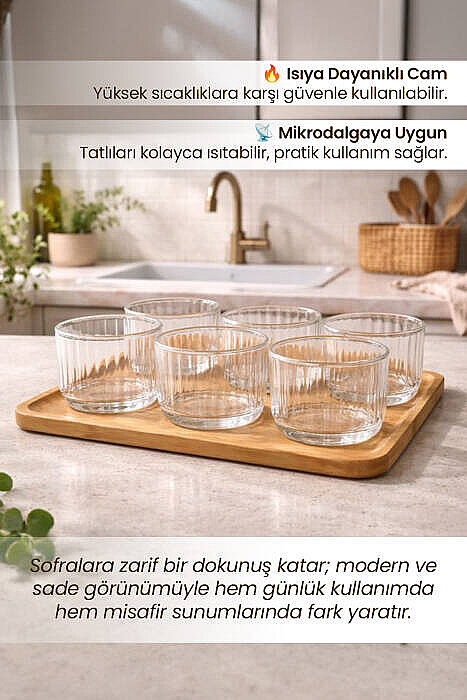 7 Parça Tepsili Magnolia Tatlı Kase Seti - Isıya Dayanıklı Borosilikat Çerezlik Kahvaltılık Kase Takımı - 2