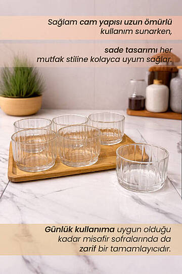 7 Parça Tepsili Magnolia Tatlı Kase Seti - Isıya Dayanıklı Borosilikat Çerezlik Kahvaltılık Kase Takımı - 3