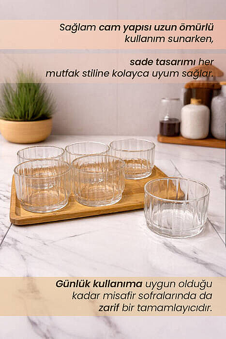 7 Parça Tepsili Magnolia Tatlı Kase Seti - Isıya Dayanıklı Borosilikat Çerezlik Kahvaltılık Kase Takımı - 3