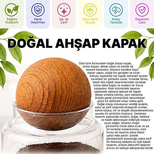 8 cm Bambu Top Kavanoz Kapağı - Cam Baharatlık & Kavanoz İçin Dekoratif Ahşap Yedek Kapak - 2