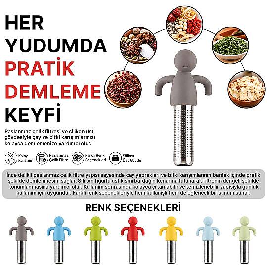 Adam Figürlü Paslanmaz Çelik Çay Süzgeci - Bitki Çayı Filtresi Demleme Bardak Demlik Aparatı - 2