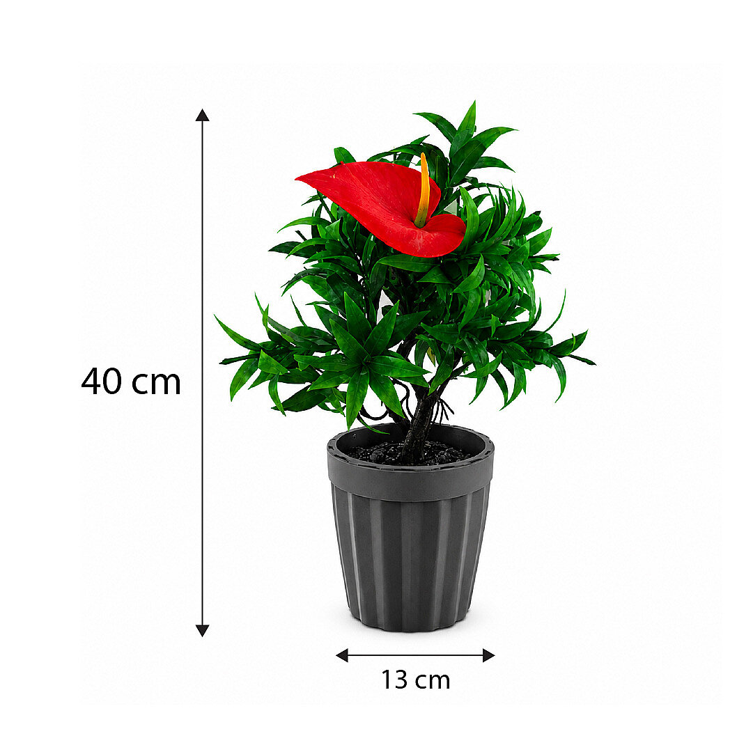 Antoryum (Flamingo) Dekoratif Saksılı Yapay Çiçek - Yeşil Yapraklı Balkon Salon Mutfak Ofis Dekor Çiçeği - 3