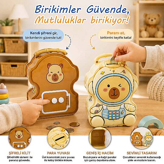 Astronot Figürlü Metal Kumbara – Çocuklar İçin Kilitli Şifreli Para Biriktirme Hedef Kutusu Hediyelik Kasa - 2