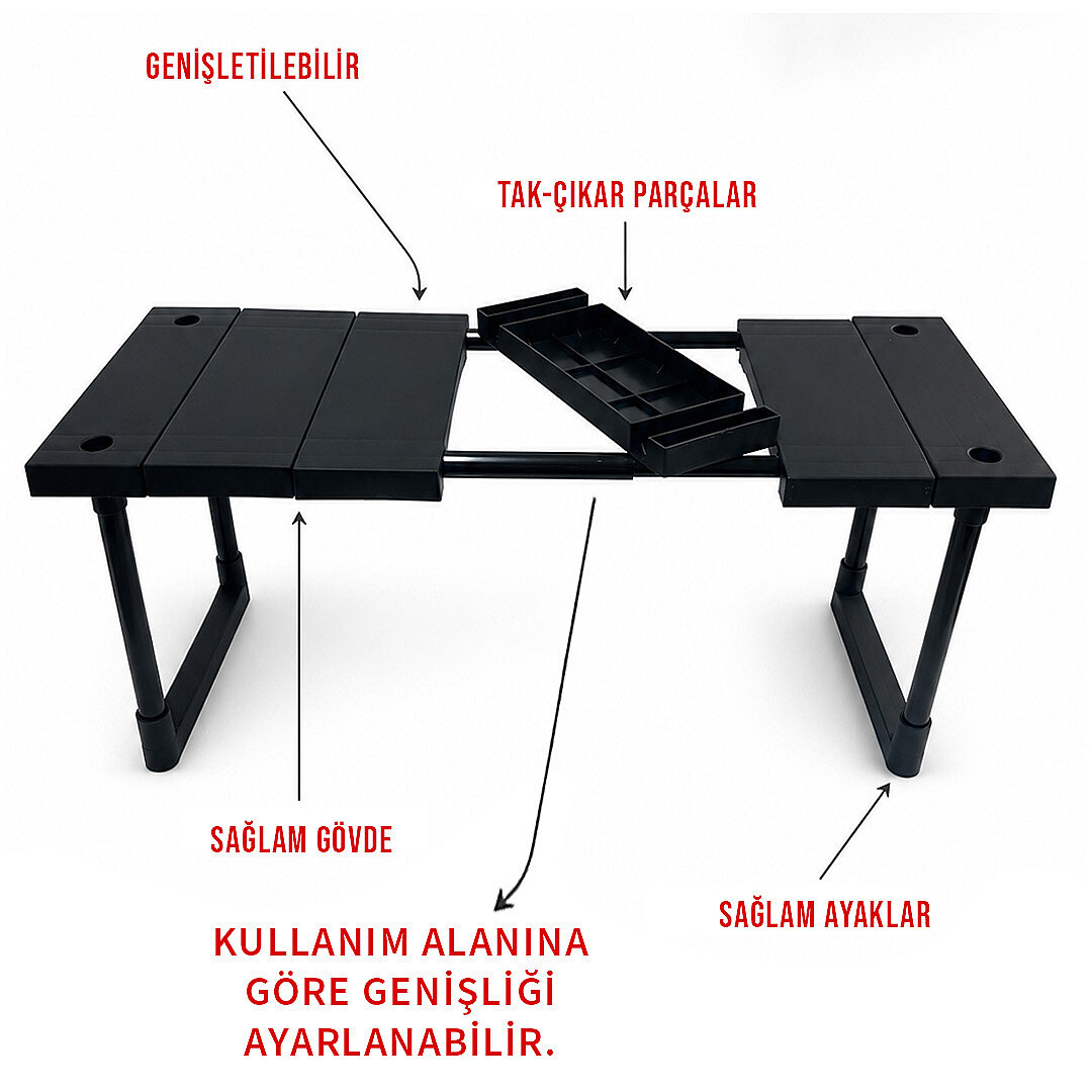 Ayarlanabilir Genişletilebilir Tezgah Altı Düzenleyici Raf Banyo Mutfak Dolap Organizeri Deterjanlık - 2