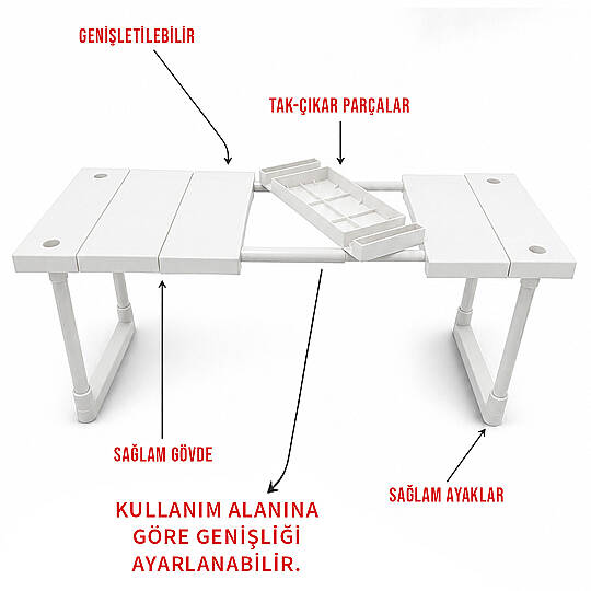 Ayarlanabilir Genişletilebilir Tezgah Altı Düzenleyici Raf Banyo Mutfak Dolap Organizeri Deterjanlık - 2