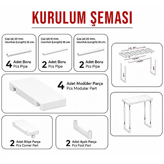 Ayarlanabilir Genişletilebilir Tezgah Altı Düzenleyici Raf Banyo Mutfak Dolap Organizeri Deterjanlık - 4