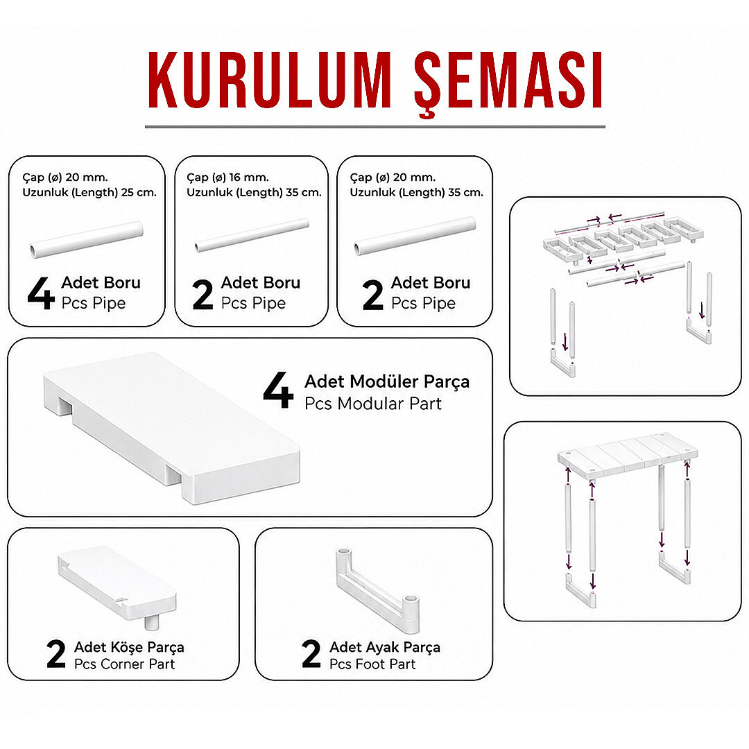 Ayarlanabilir Genişletilebilir Tezgah Altı Düzenleyici Raf Banyo Mutfak Dolap Organizeri Deterjanlık - 4