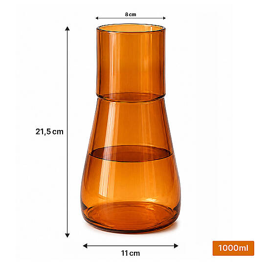 1000 ml Lüsterli Borosilikat Cam Başucu Sürahisi – Bardaklı Gold Su Sürahisi ve Karaf Seti - 3