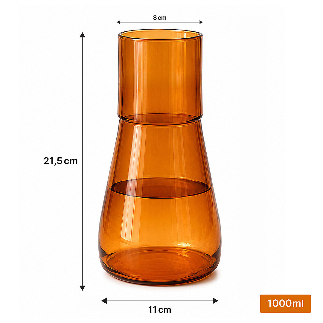 1000 ml Lüsterli Borosilikat Cam Başucu Sürahisi – Bardaklı Gold Su Sürahisi ve Karaf Seti - 3