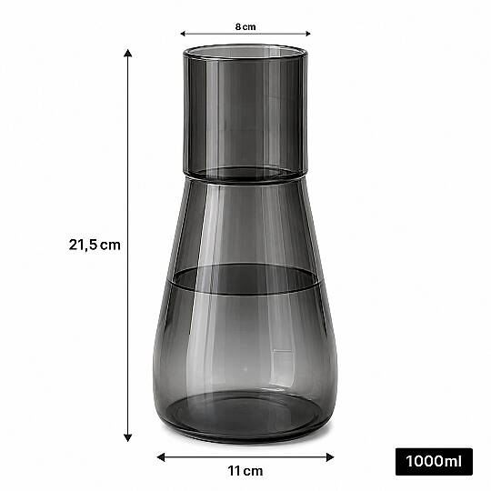 1000 ml Lüsterli Borosilikat Cam Başucu Sürahisi – Bardaklı Antrasit Su Sürahisi ve Karaf Seti - 3