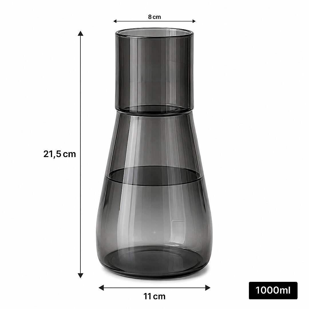 1000 ml Lüsterli Borosilikat Cam Başucu Sürahisi – Bardaklı Antrasit Su Sürahisi ve Karaf Seti - 3