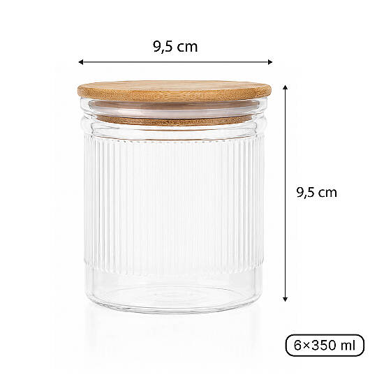 6'lı Çizgili Cam Baharatlık Seti - Etiket Hediyeli Ahşap Kapaklı Organizer Baharat Saklama Kabı Çerezlik 350ml - 3