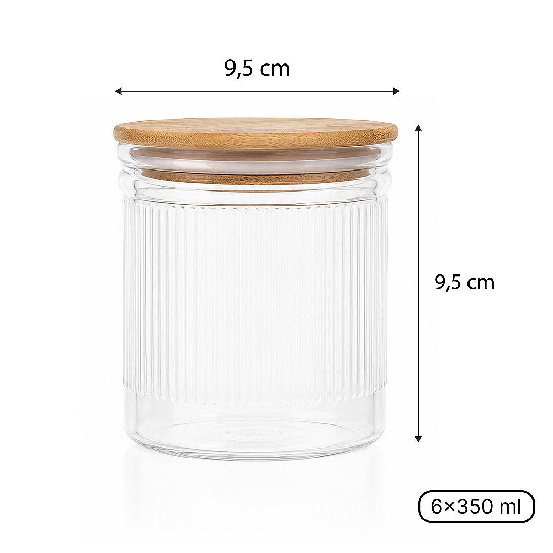 6'lı Çizgili Cam Baharatlık Seti - Etiket Hediyeli Ahşap Kapaklı Organizer Baharat Saklama Kabı Çerezlik 350ml - 3
