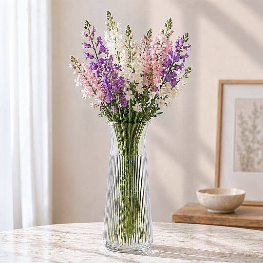 Dekoratif Cam Vazo - Modern Çizgili Şeffaf Çok Amaçlı Karaf 25 cm