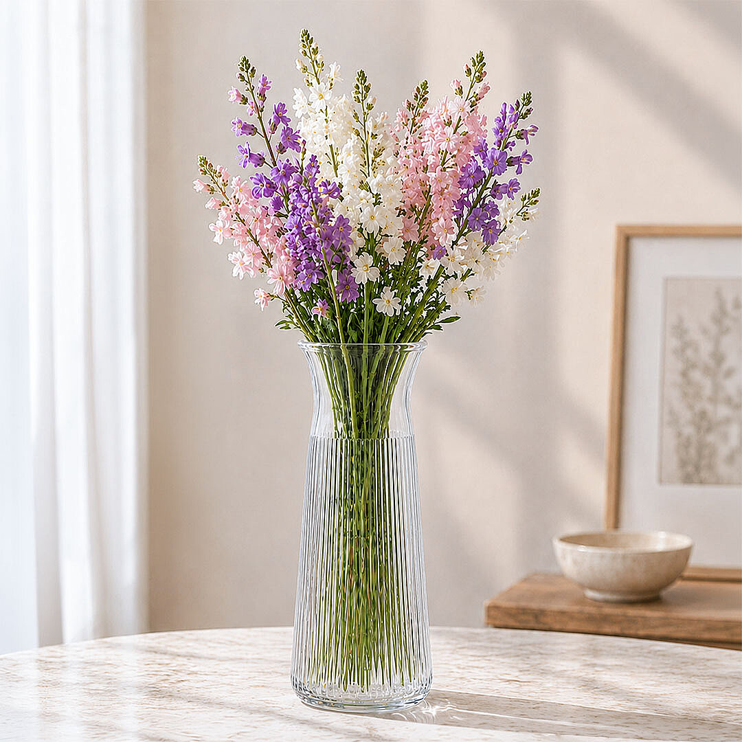 Dekoratif Cam Vazo - Modern Çizgili Şeffaf Çok Amaçlı Karaf 25 cm - 1