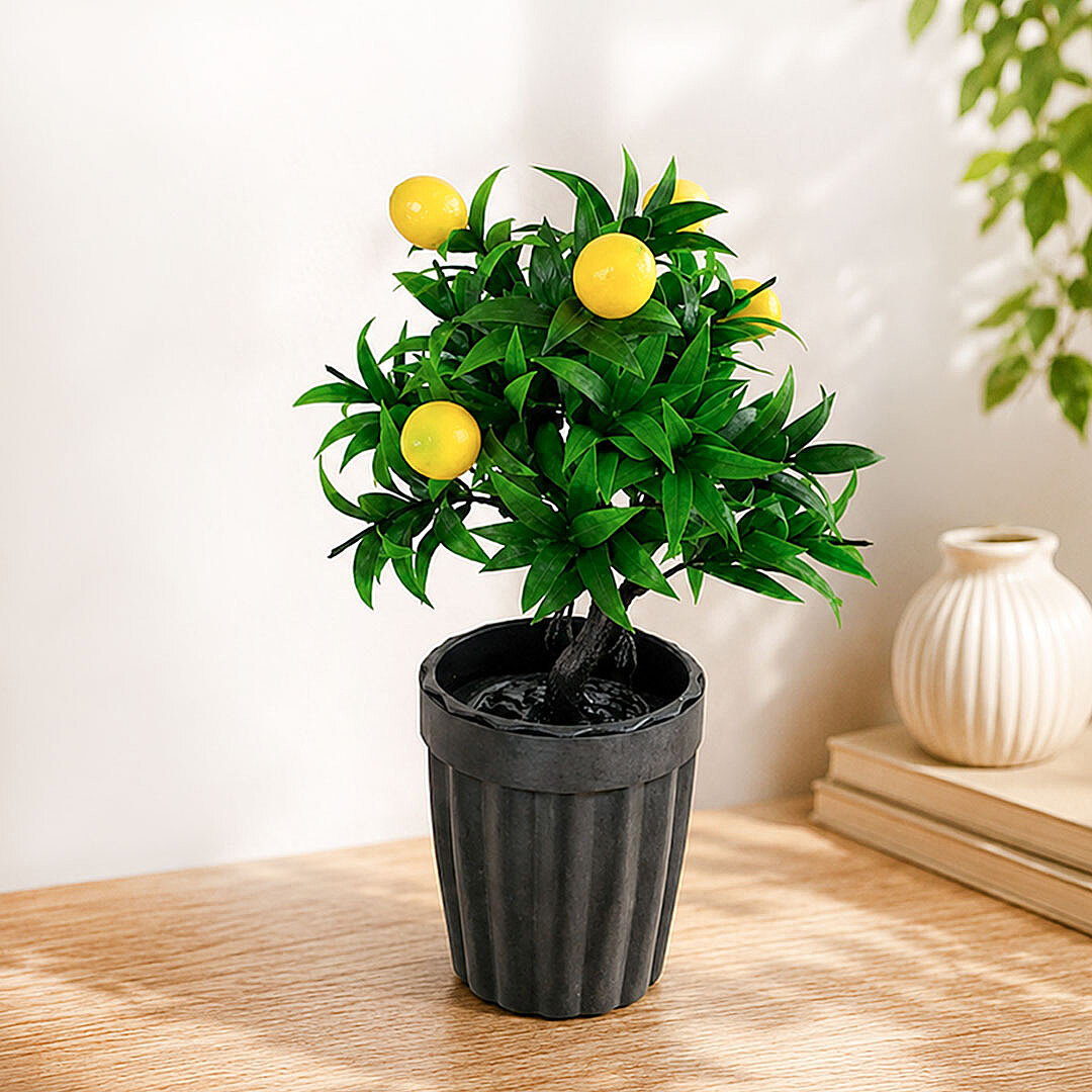 Dekoratif Saksılı Yapay Limon Ağacı - Yeşil Yapraklı Balkon Salon Mutfak Ofis Dekor Çiçeği - 1