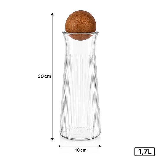 Dekoratif Top Kapaklı Cam Karaf - Modern Çizgili Cam Sürahi Sunumluk Meşrubat Şerbetlik 25 cm - 3