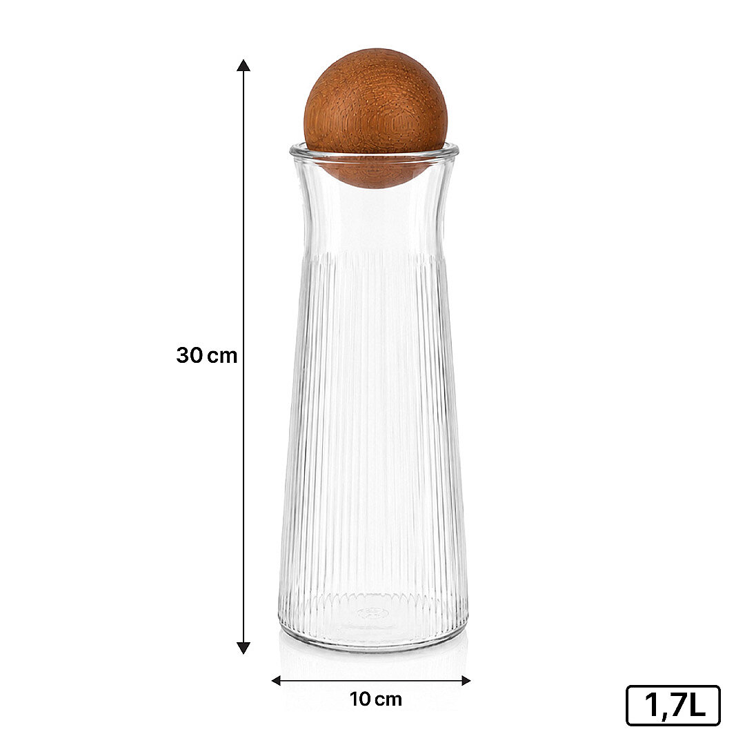 Dekoratif Top Kapaklı Cam Karaf - Modern Çizgili Cam Sürahi Sunumluk Meşrubat Şerbetlik 25 cm - 3